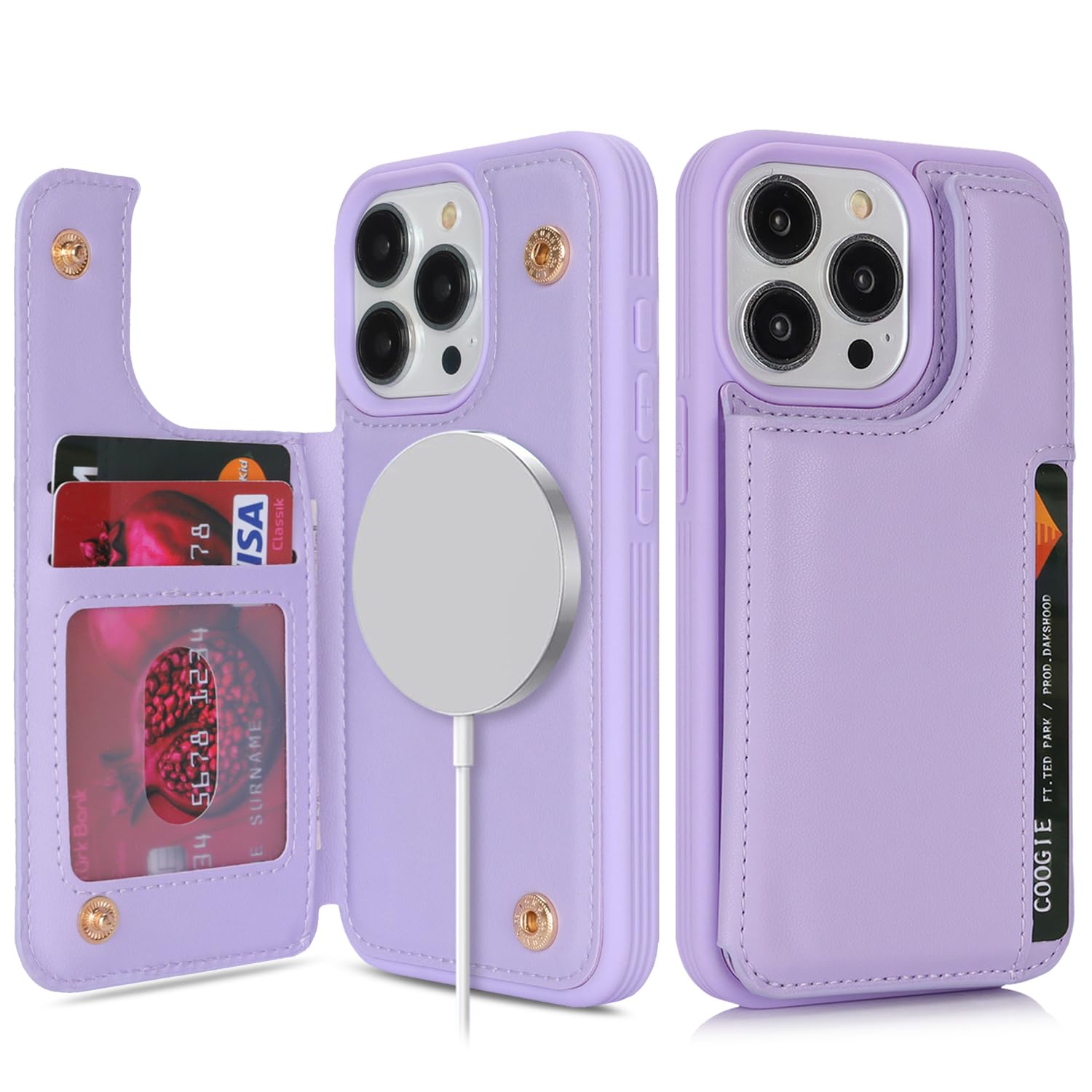 SailorTech for iPhone 15 Pro Case with Credit Card Holder Magsafe, iPhone 15 Pro Phone Leather Case for Women Compatible mag safe Card Slots Durable Shockproof Wallet Case - Purple — image 1