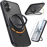SURPHY Stand Case for iPhone 17 Case with Screen Protector (6.3 inch 2025), Compatible with MagSafe, 360° Rotatable Ring Kickstand Phone Cases for iPhone 17, Stand Black