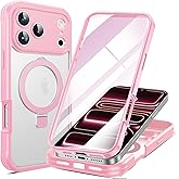 RIASOLIN for iPhone 17 Pro Case with Invisible Magnetic Stand, Compatible with Mag-Safe Translucent Matte with Built-in Screen Protector, Shockproof Protective Phone Case for Women Men, Pink