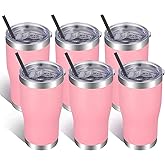 VEGOND 20oz Tumbler Stainless Steel Tumbler Cup with Lid And Straw Vacuum Insulated Double Wall Travel Coffee Mug(Pink 6 Pack)