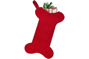Lorehelina Dog Christmas Stocking, Large Bone Shape, Super Soft Cable Knit Pattern, 18", Hanging Holiday Decorations for Family, Knitted Xmas Stockings for Pets, Party Décor, Red