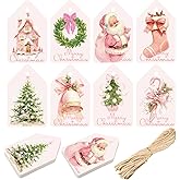 Fullhawl 200 Pcs Christmas Gift Tags with String Christmas Natural Holiday Gift Name Tags to Personalize Xmas Presents Gifts Decoration for DIY Wrapping Crafts Party Favors(Bow)