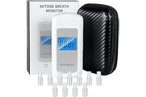 JASTEK Rechargeable Ketone Meter Analyzer Professional Grade Accuracy Breath Ketone Meter LCD Digital Display Ketosis Breath Breathalyzer Tracing Ketones Status with 10 Mouthpieces