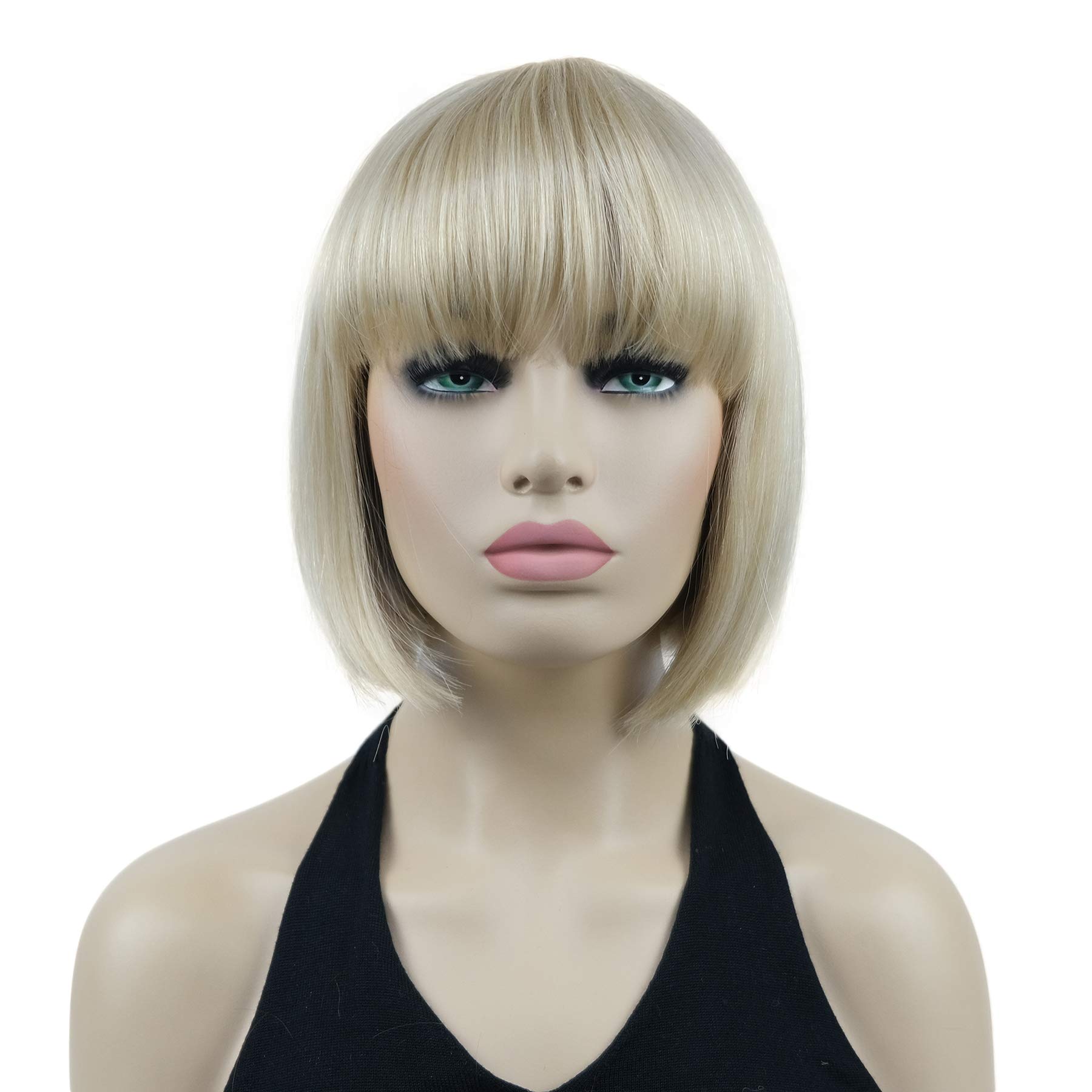Lydell 8" Short Bob Hair Flat Bangs Cute Central Dot Skin Top Heat Resistant Synthetic Wigs (26 Bright Golden Blonde) โ image 1