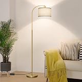 Boncoo Arc Floor Lamp – Dimmable Standing Lamp With Adjustable Shade, LED Bulb Included, Beige & Gold