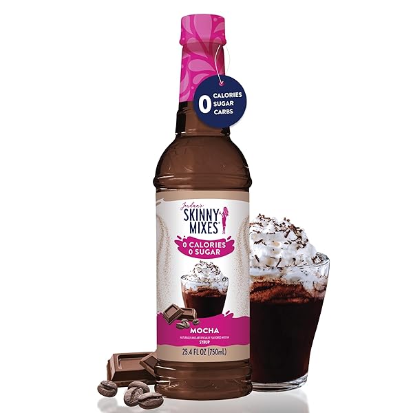 JORDAN’S SKINNY MIXES SUGAR FREE COFFEE SYRUP, MOCHA COFFEE FLAVORING SYRUP, ZERO CALORIE DRINK MIX, LATTES, BAKING, PROTEIN SHAKE OR COCKTAIL, DAIRY & GLUTEN FREE, KOSHER, 25.4 FL OZ