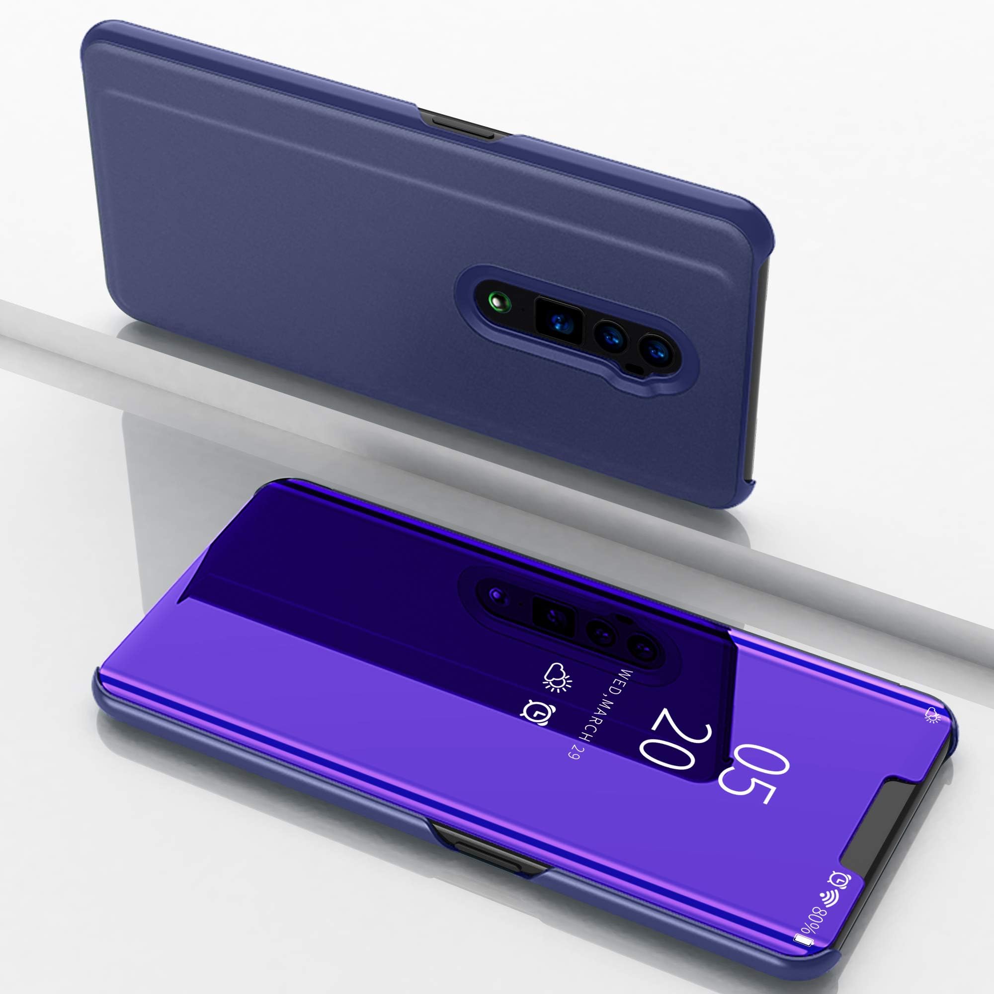 Custodia® Mirror Plating Clear View Stand Function Flip Case for OPPO Reno 10x zoom (Purple)
