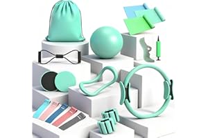 19PCS Pilates Kit, Mint Green Home Pilates Workout Kit for Women, Pilates Equipment with 14" Pilates Ring and Ball, Ankle Wei