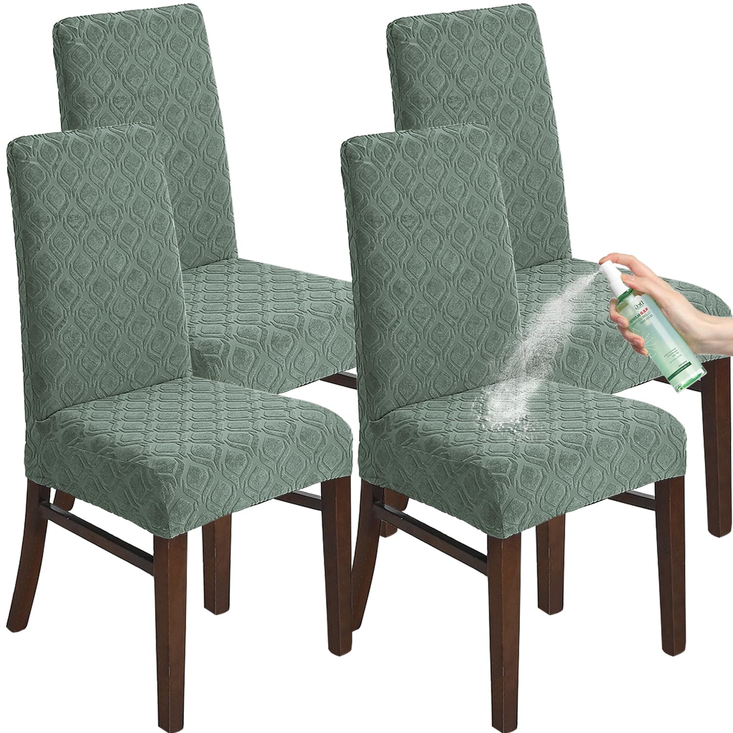 KELUINA Chair Covers for Dining Room Set of 4, Stretch Jacquard Dining Chair Slipcover Covers, Removable Washable Waterproof Chair Covers