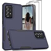 Jeylly for Galaxy A52 5G Case and 2 Pack Tempered Glass Screen Protector, Military Grade Heavy Duty Shockproof Anti Scratch Silicone Bumper Thin Cover for Samsung Galaxy A52 4G/5G, Navy Blue
