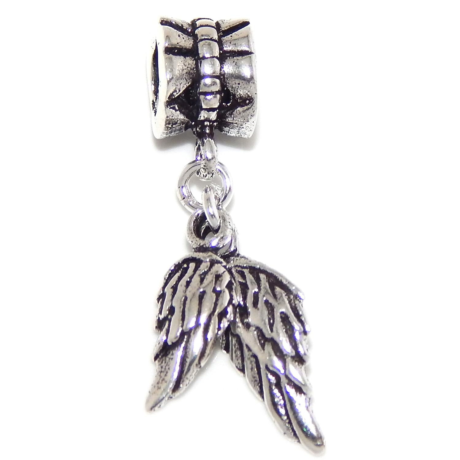 925 Sterling Silver Dangling "Angel Wings" Charm Bead Jewelry