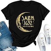 YI XIANG RAN Halloween T Shirt Women Sanderson Shirt Witches Graphic Tees Casual Short Sleeve Holiday Shirts Top(SalemBlack2, Medium)