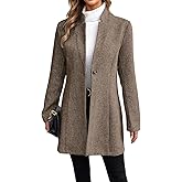 CHARTOU Womens Long Sleeve Casual Wool Jacket Blazer 1 Button Winter Coat Mid-Long Stand Collar Open Front Overcoat