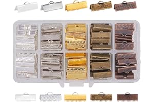 PH PandaHall 250pcs Ribbon Crimp Clamp Ends 20mm Iron Ribbon Ends Bracelet Bookmark Pinch Clamp Cord Ends Fasteners Clasp Leather Crimp Ends for Choker Jewelry Making 5 Color