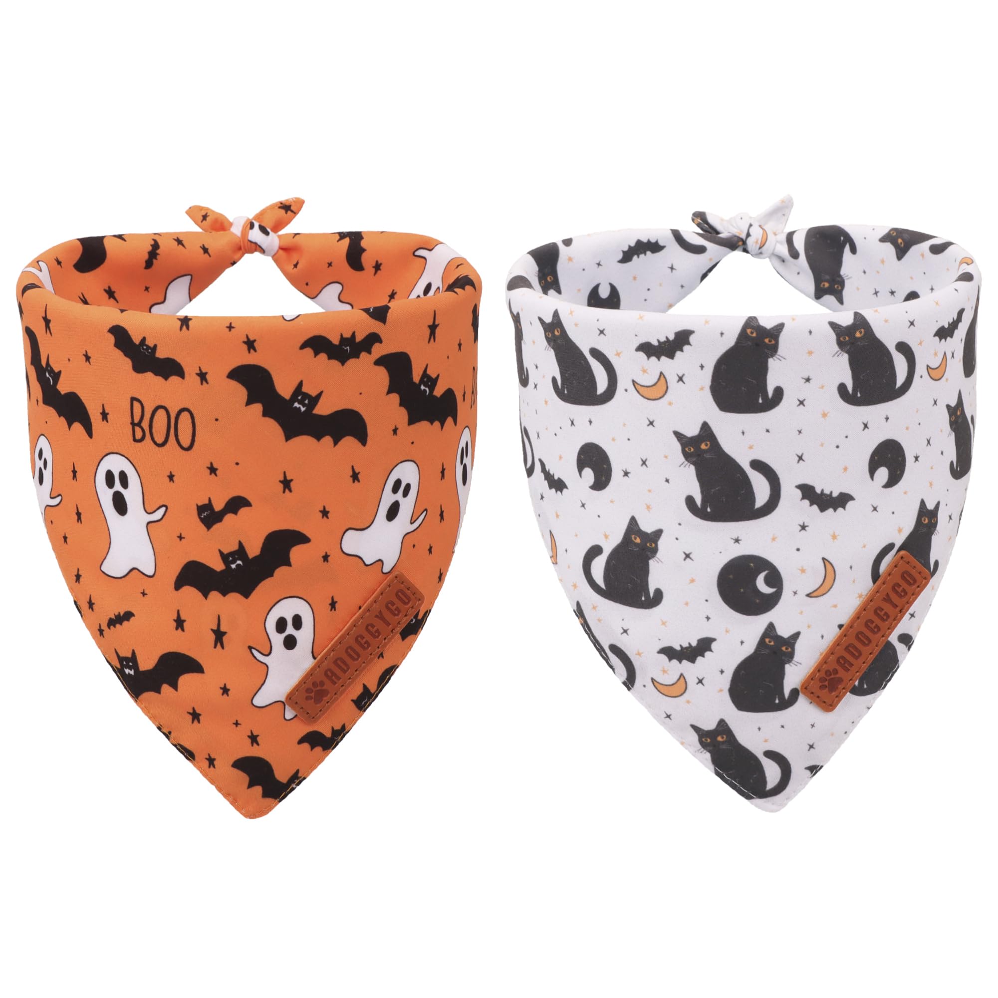 Photo 1 of ADOGGYGO Halloween Cat Bandanas 2 Pack, Bat Ghost Cat Scarf, White Orange Pet Halloween Bandanas for Cats Kittens