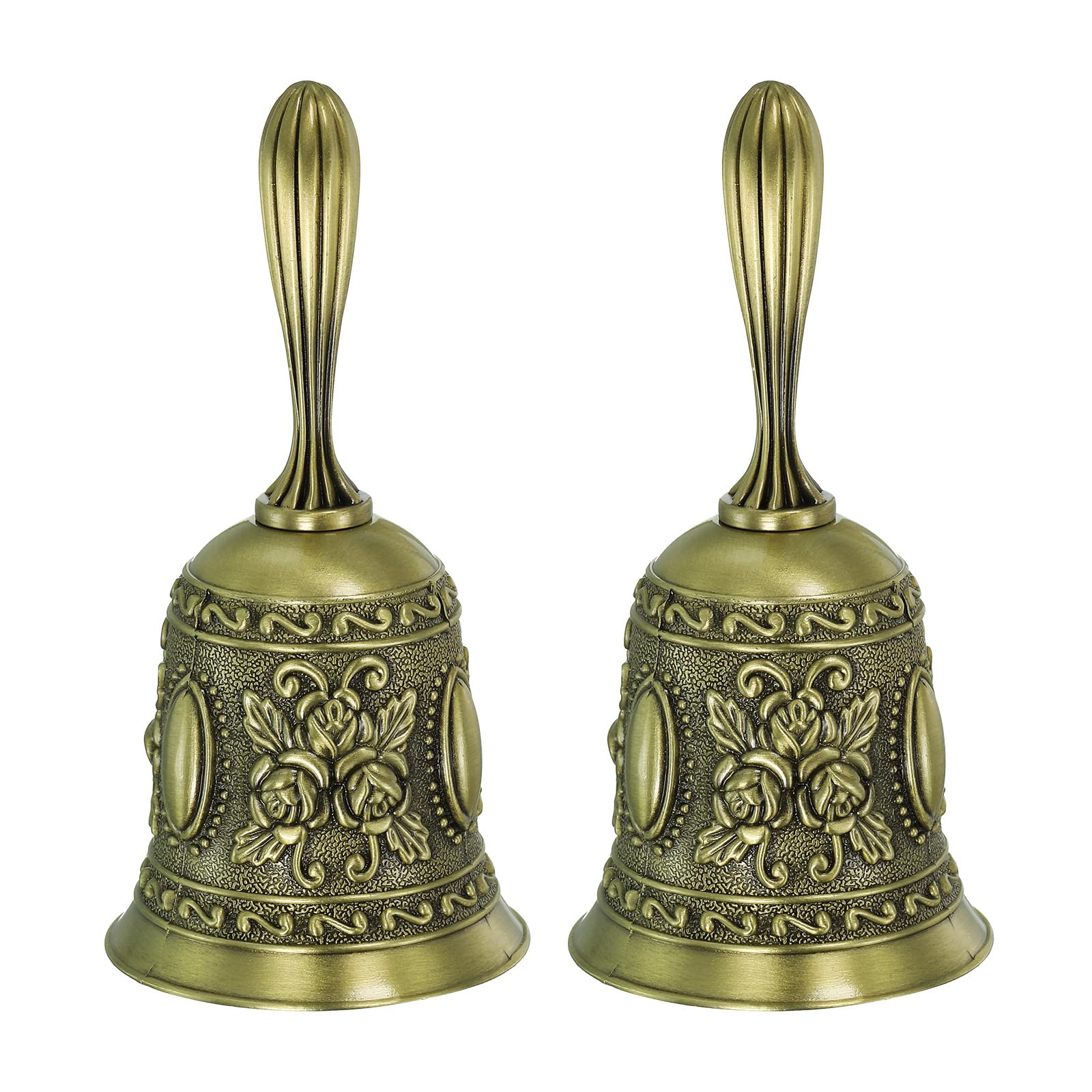 PATIKIL Hand Bell, 2pcs Dinner Bell Call Bell Vintage Carved Metal for Dinner Service Church Wedding Christmas, Bronze