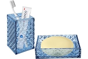 2PCS Blue Bathroom Accessories. Contain Soap Dish and Toothbrush Holder Set. Boho Bathroom Set for Blue Bathroom Décor
