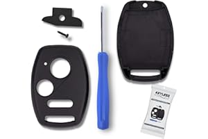 KeylessPros 3-BTN Cover Case Keyless Entry Remote Key Fob Shell Replacement, fits Honda Civic LX, CR-V, CR-Z, Pilot, Fit, Insight, Odyssey, Ridgeline, Accord Crosstour, NO Cutting Required