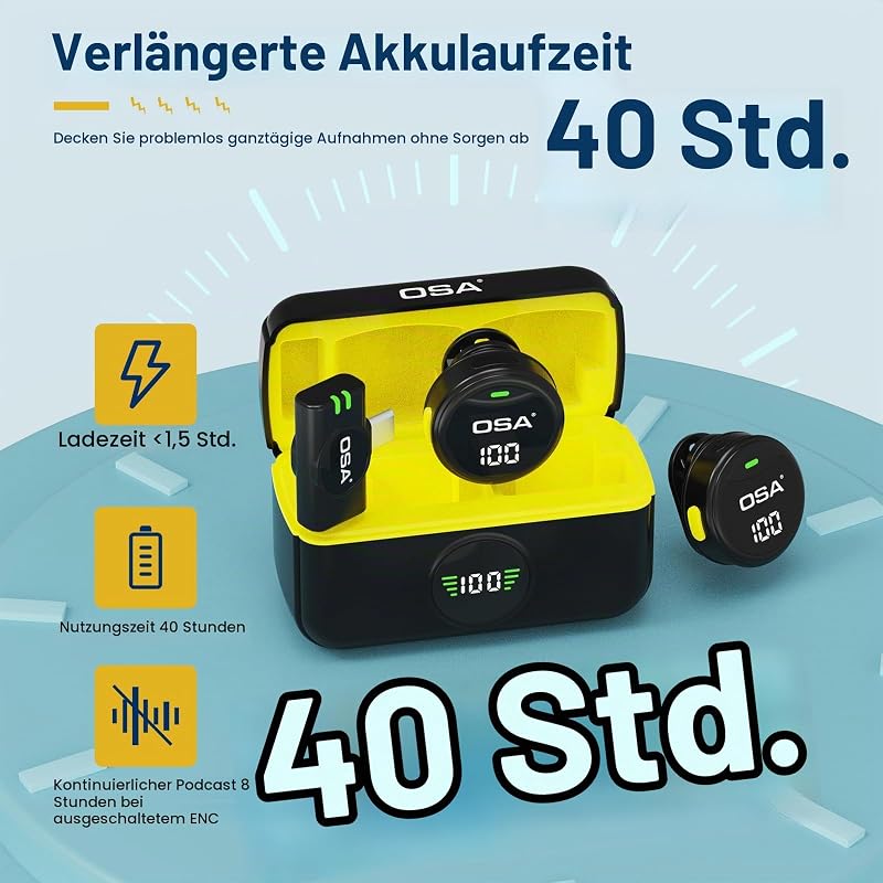 Lavalier Mikrofon Wireless für iPhone15/16 und Android, Mini Ansteckmikrofon kabellos Mikrofon mit 40-Stunden Ladefach, Kabellos Handy Microphone Plug-Play für Interviews, Podcasts Vlog (Type C)