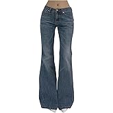 SOLY HUX Women's Low Rise Flare Leg Stretchy Denim Pants Y2k Going Out Bell Bottom Jeans