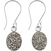 DEVMUKTI 925 Sterling Silver Dangle Earrings, Genuine Blue Druzy Quartz Gemstones, Druzy Stones, Chakra Healing Crystals, Handmade Boho Hypoallergenic Jewelry for Women