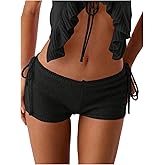 WDIRARA Women's Tie Side Knitted Mini Shorts High Waist Elastic Waisted Summer Cute Shorts