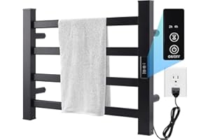 Towel Warmer Heated Towel Bar-Rack - Nopwer Bathroom Wall Mounted Electric Towel Drying Plug-in Matte Black 4 Bars