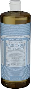 Dr. Bronner's - Pure-Castile Liquid Soap (Baby Unscented, 32 Ounce) - Made with Organic Oils, 18-in-1 Uses: Face, Hair, Laund