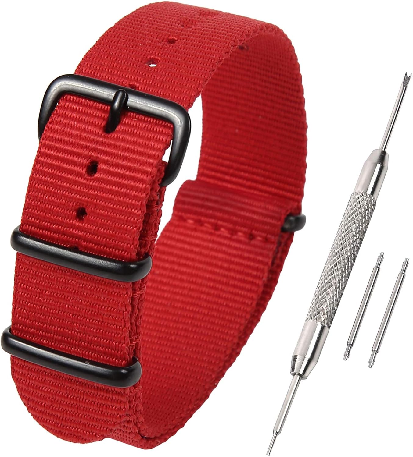 Amazon Airself Natoタイプ 時計ベルト 時計バンド ナイロン 替えバンド 替えベルト 交換説明書 交換工具 バネ棒付 24mm レッド 黒バックル 時計バンド 腕時計 通販