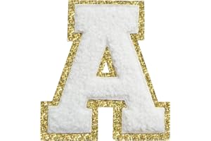 LYVUR Letter Patches Iron on 3Pcs Chenille Letters for Jackets 3.2inch Varsity Letters Patches Letterman Glitter Patches Iron on Letter for Clothing,Bags,Dress,Shoes,Hats White A