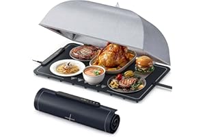 Zarler Warming Mat for Food with Insulated Cover, Food Warming Mat with 7 Temperature Modes and 6 Timer Settings, Electric Warming Tray Surface Heating, Foldable Warming Trays for Buffets Party-Black