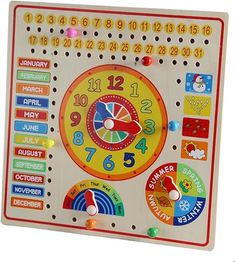 Calendario In Inglese Con Orologio Per Bambini In Legno Amazon It Casa E Cucina