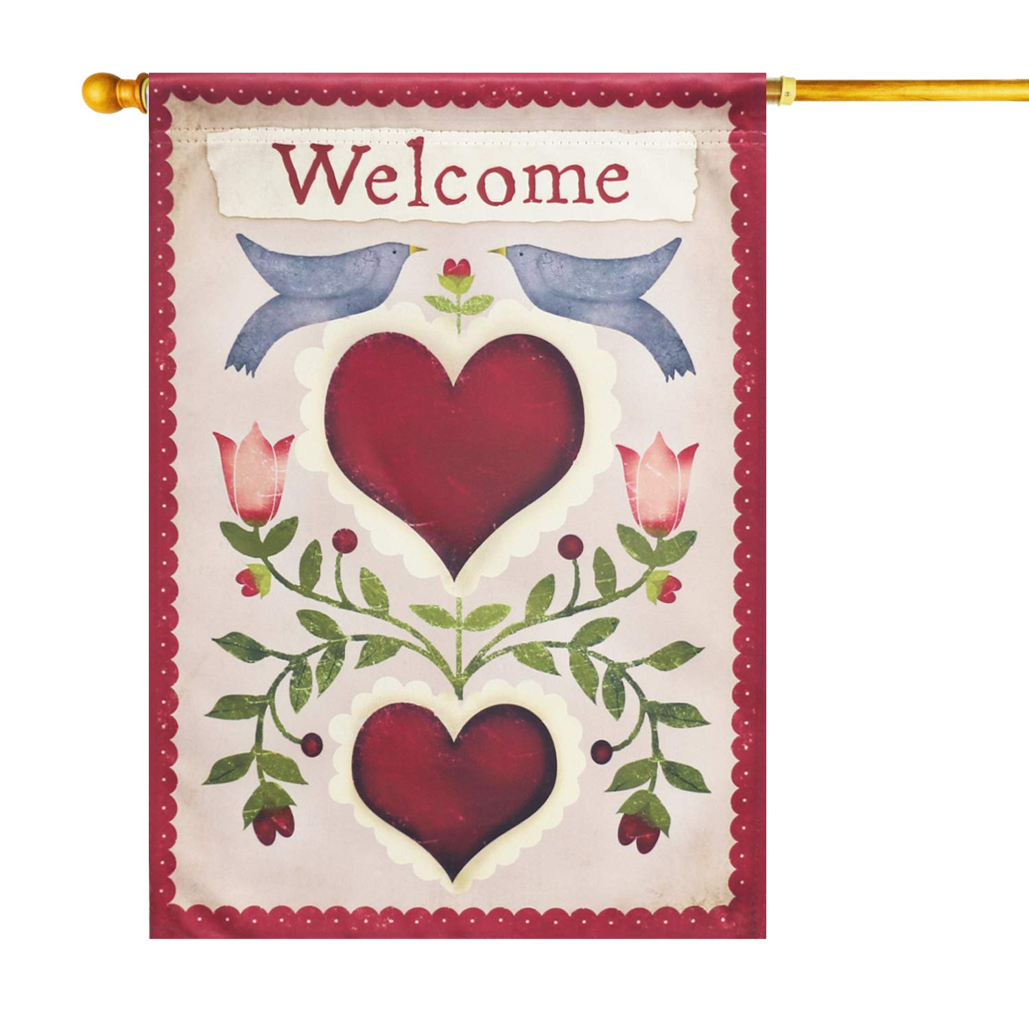 JIMOWANG Doves& Love Welcome Burlap Garden Flag 28x40 Inch Double Sided Outdoor Yard Porch Patio Banner Flags for Decor