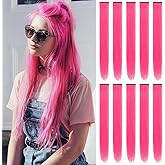 TOFAFA 22 inch Colored Hair Extensions Straight Hairpiece,Pink Color Party Highlights Clip in Long Synthetic Hair Extensions for Women Girls Cosplay Styling Favor Gift(10 PCS Hot Pink)