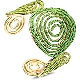 RUOFFETA Raffia Spiral Cuff Bracelet for Women, Colorful Swirl Bangle Chunky Bangle Handmade Rattan Statement Bracelet
