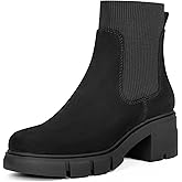 REDTOP Women's Elastic Chelsea Boots Chunky Block Heel Platform Lug Sole Ankle Booties