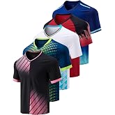 5 Pack Mens V-Neck Dry Fit T-Shirts, Active Athletic Short Sleeve Workout Tops, Performance Gym Tees, Available in Plus Size