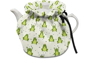 Yewattles Cute Frogs Print Teapot Protector Decoration Dust Proof Teapot Cover with Insulation Pad to Keep Tea Warm Accessories Decor