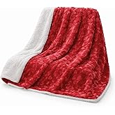 DaDa Bedding Valentine's Romantic Red Faux Fur Throw Blanket - Fluffy Lovely Hearts Plush Sherpa Backside Fleece for Lap or Sofa - Cuddly Gift for Her Embossed Solid Pomegranate Merlot - 50" x 60"