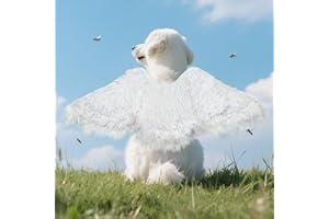 Funny Faux Feather Wing Costumes for Dog, Furry Bird Angel Wing Pet Clothing for Halloween (White Feather Wing, Size L)