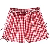 BEAUDRM Girl's Plaid Mini Shorts Gingham Bowknot Elastic Waist Wide Leg Summer Shorts