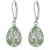 KiiKii Jade Earrings for Women 925 Sterling Silver Tree of Life/Celtic Knot/Filigree/Hummingbird/Cat Dangle Drop Earrings Jade Jewelry Gifts for Christmas Birthday