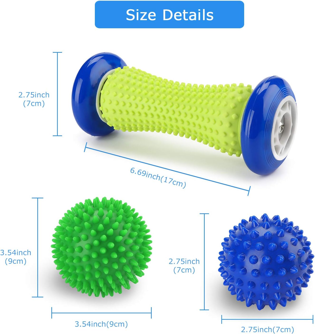 Plantar Fasciitis Roller Foot Massage Ball-Foot Massager Ball Set, 1 Foot Roller and 2 Spiky Massage Balls Deep Tissue, for All Over Body Trigger Point Therapy/Muscle Recovery/Stress Relief: Health & Personal Care