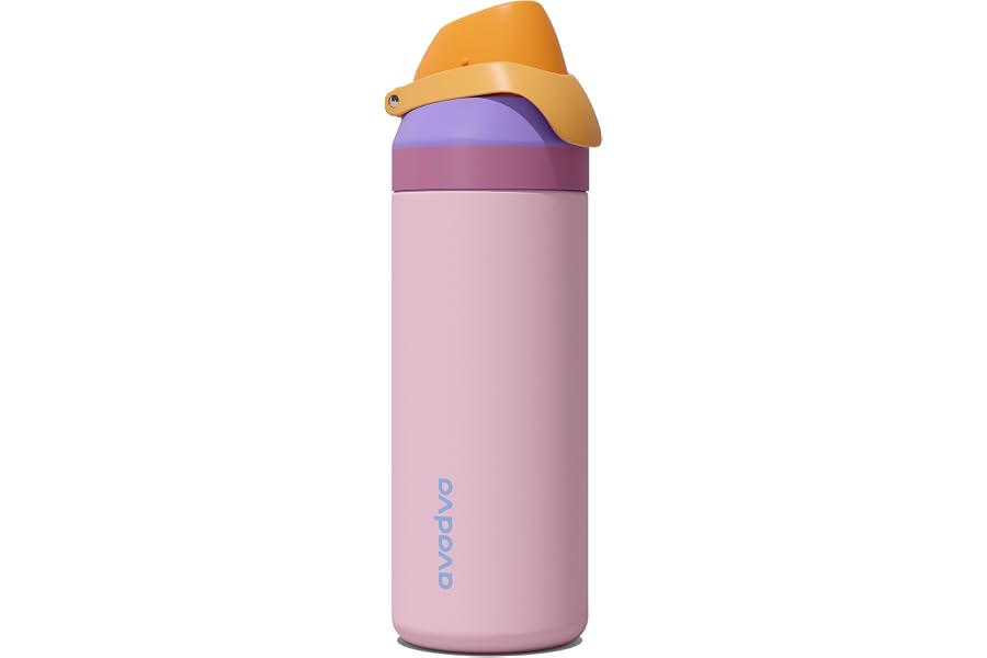 avodvo 24 oz Insulated Water Bottle with Straw, Leakproof Dual-Sip Lid | Stainless Steel Water Bottle Keeps Cold 24H, BPA-Free, Fits Car Cup Holder, for Gym, Travel, Sports, School, Peach Sunset