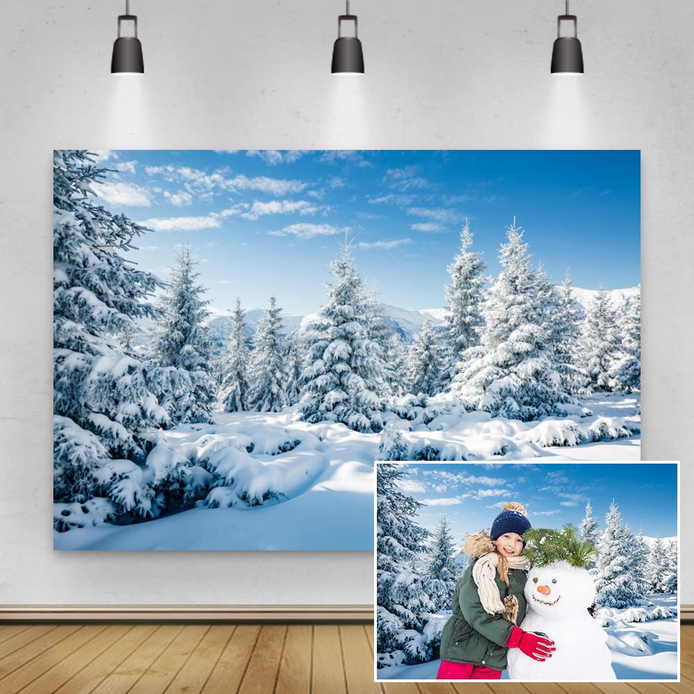 Renaiss 12x8ft Snow Scene Backdrop Winter Landscape Mountain Fir Pine Tree Photography Background Christmas Party Decoration Kids Adults Portrait Shooting Photo Studio Props Vinyl Wallpaper