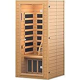 springspa Far Infrared Sauna for Home, Near Zero EMF Wood Home Sauna Room with 1400W, 9 Chromo Therapy Lights, Oxygen Ionizer, Bluetooth, LCD Control Panel for Indoor Use, 1 Person