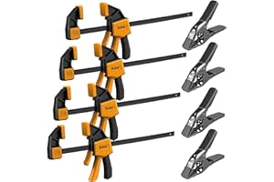 8-Piece Bar Clamps for Woodworking - 4 Pcs 12 inch Bar Clamps with 150 LBS Load Limit, 4 Pcs Heavy Duty Metal Spring Clamps, 