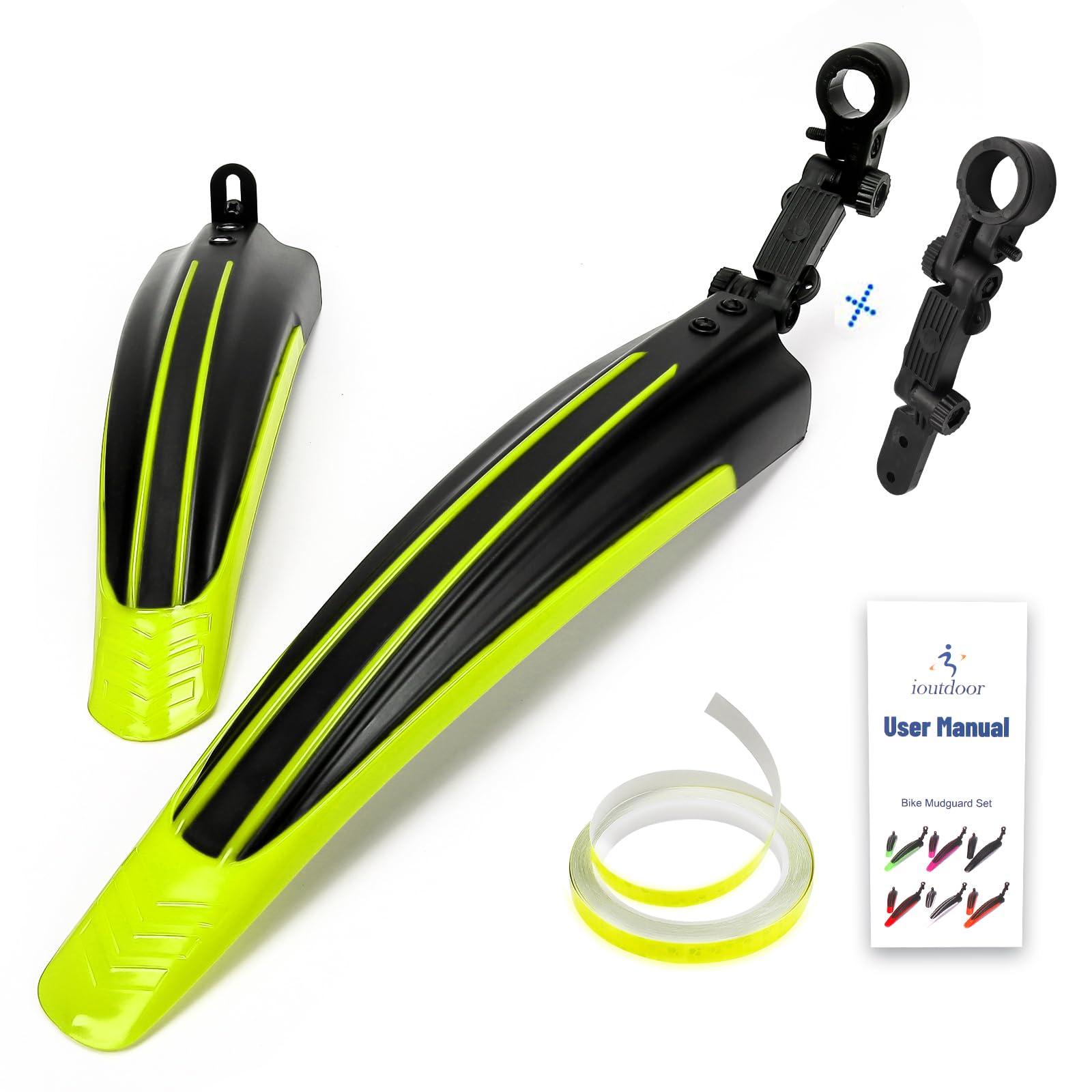 ioutdoor Bike Mudguard Set with 27ft DIY Reflective Tape, Bike Fenders Set Adjustable,Bicycle Front Rear Mud Guard Fits for 20",22",24",26",27",28" MTB Mountain Road Bike Cycling (Fluorescent Yellow)