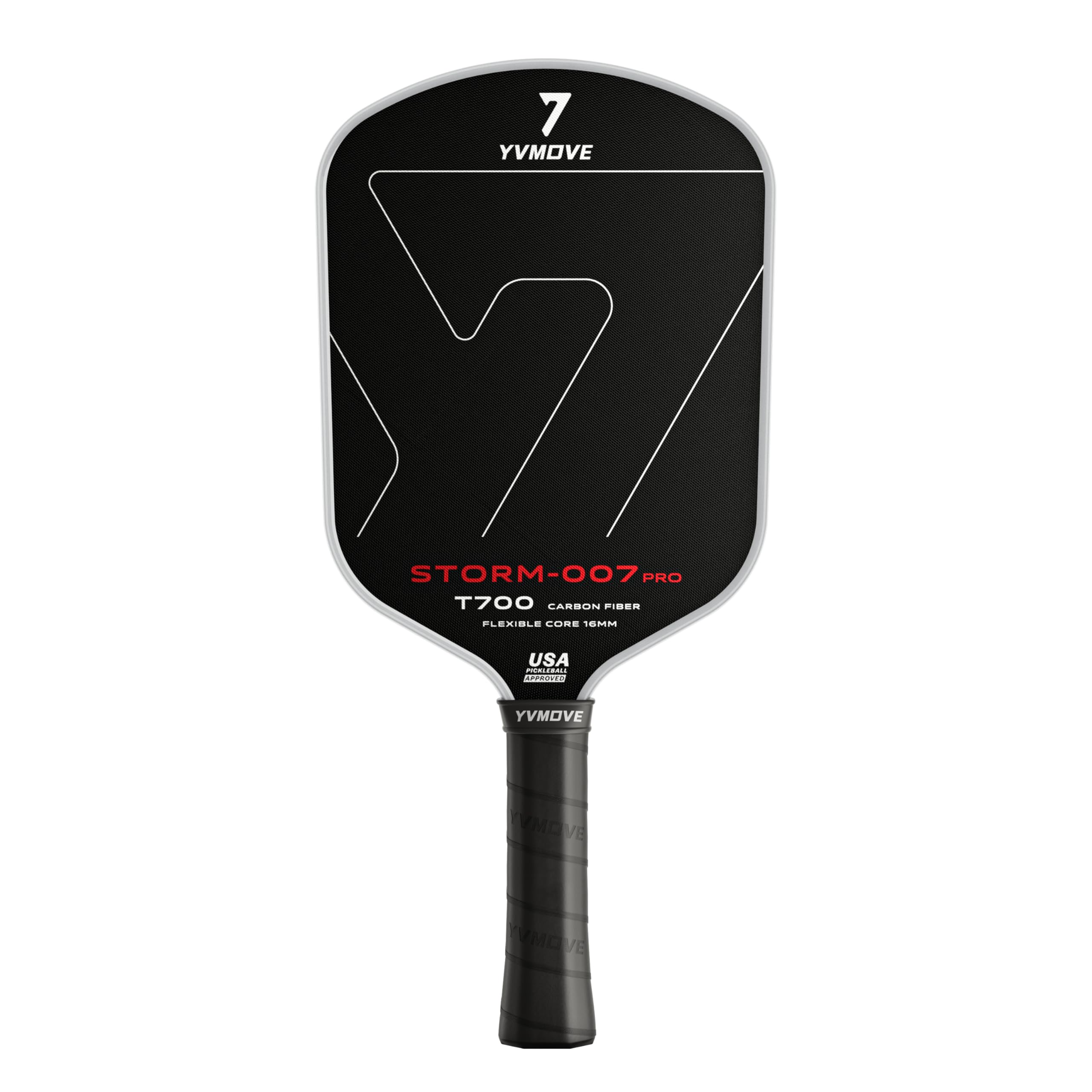 YVmove Pickleball Paddle with T700 Raw Carbon Fiber Surface & 16mm STR-Core Power Polymer Core, Premium Pickle Ball Racket Designed for Ultimate Spin & Consistency, USAPA Approved Storm 007 Image