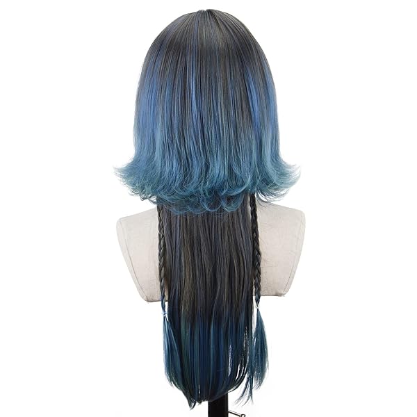 STYLER LONG STRAIGHT WIG WITH BANGS FOR WOMEN SYNTHETIC FIBER NATURAL STRAIGHT HEAT RESISTANT WIG FOR DAILY PARTY USE COSPLAY PARTY (GREEN)